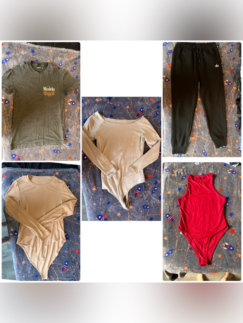 Womens Medium Lot 5pc Abercrombie Off Shoulder Bodysuits SHEIN Black Sweatpants